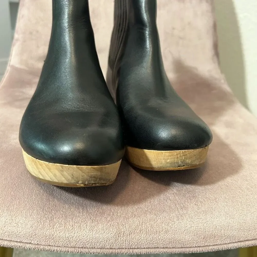Madewell The Clog Boot 9 Black Leather Wooden Heel Pull On